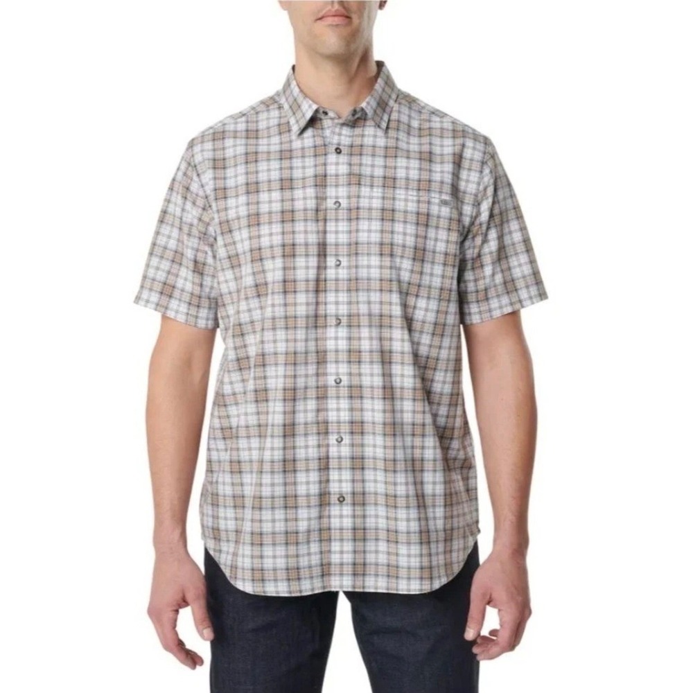 5.11 Tactical Shirt Mens Large Brown Plaid Short Sleeve Snap Front Workwear